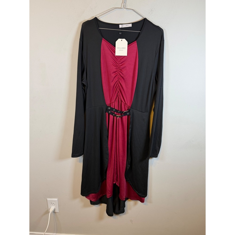 Cellabie Womens Dress High Low Corset Back Black Burgundy XL NWT